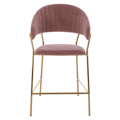 Medium Height Stool Hm8734.02 Velvet Dusty Pink Golden Frame 60x55x100y Cm.