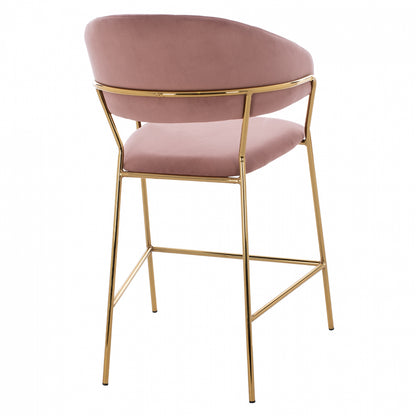 Medium Height Stool Hm8734.02 Velvet Dusty Pink Golden Frame 60x55x100y Cm.