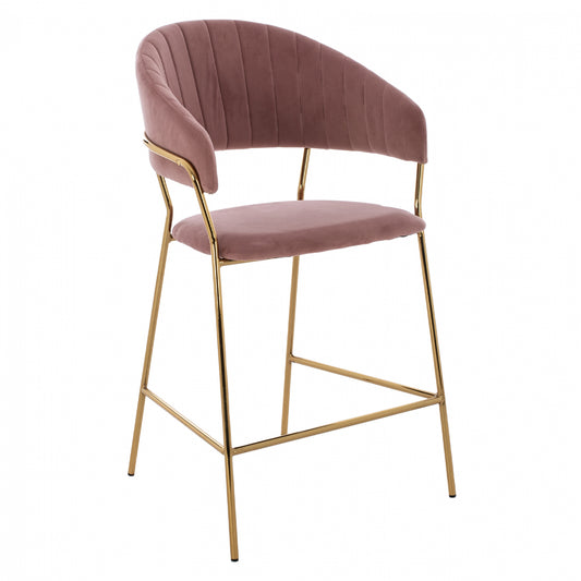 Medium Height Stool Hm8734.02 Velvet Dusty Pink Golden Frame 60x55x100y Cm.