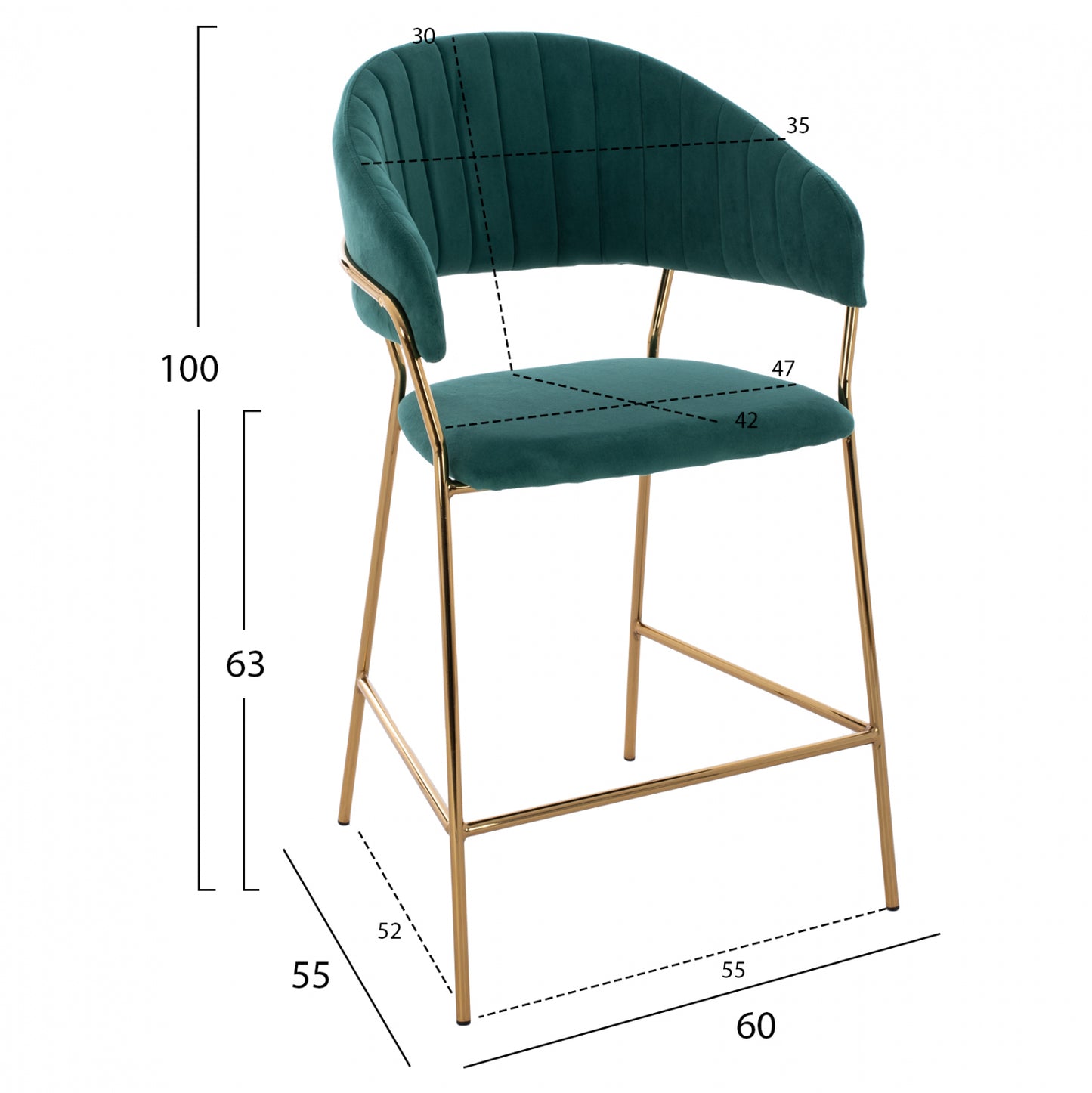 Medium Height Stool Hm8734.03 Green Velvet Golden Frame 60x55x100y Cm.