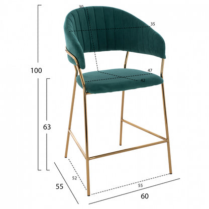 Medium Height Stool Hm8734.03 Green Velvet Golden Frame 60x55x100y Cm.