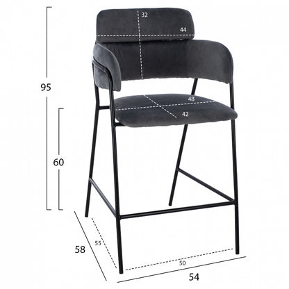 Medium Height Stool Hm8735.01 Gray Velvet With Metal Frame 54x58x95y Cm.