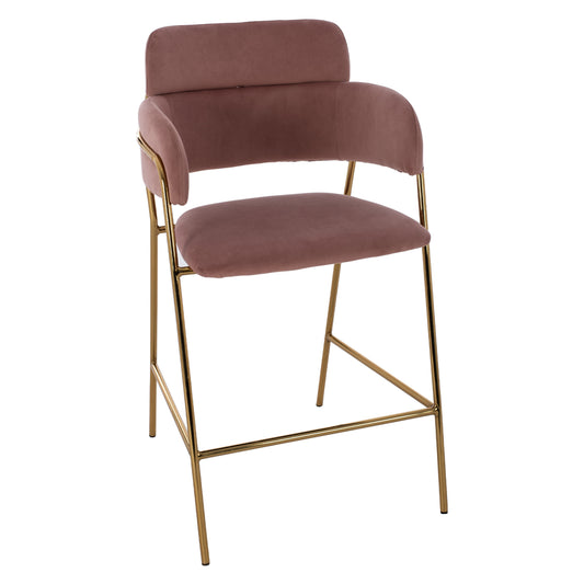 Medium Height Stool Hm8735.02 Velvet Dusty Pink Golden Frame 54x58x95y Cm.