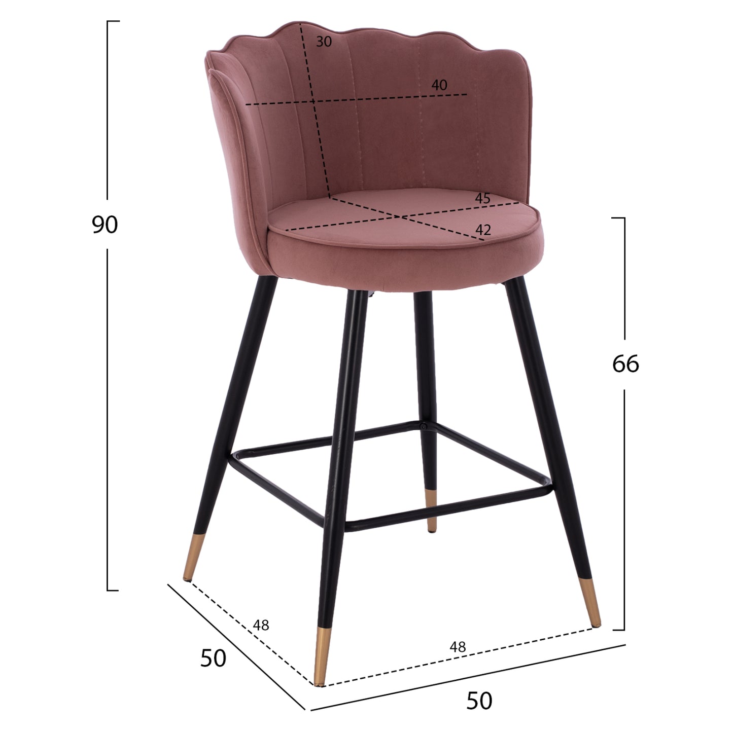 Medium Height Stool Hm8736.02 Velvet Dusty Pink Metal Frame 50x50x90 Cm.