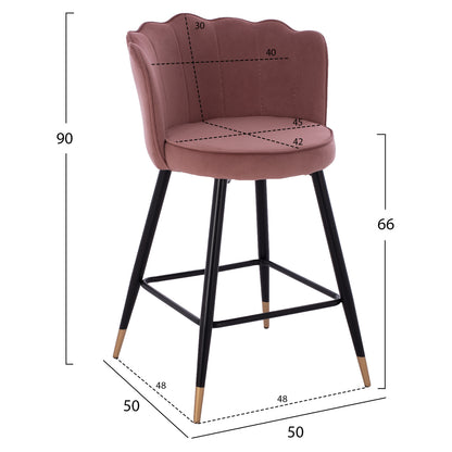 Medium Height Stool Hm8736.02 Velvet Dusty Pink Metal Frame 50x50x90 Cm.