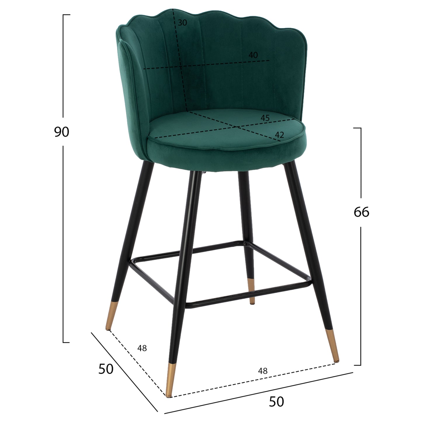 Medium Height Stool Hm8736.03 Velvet Green Metal Frame 50x50x90 Cm.