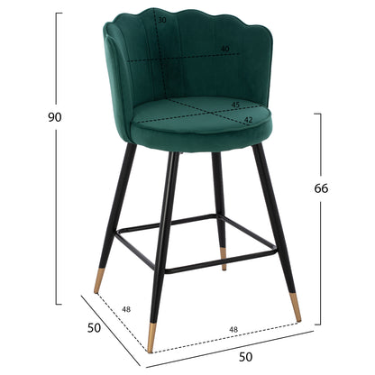 Medium Height Stool Hm8736.03 Velvet Green Metal Frame 50x50x90 Cm.