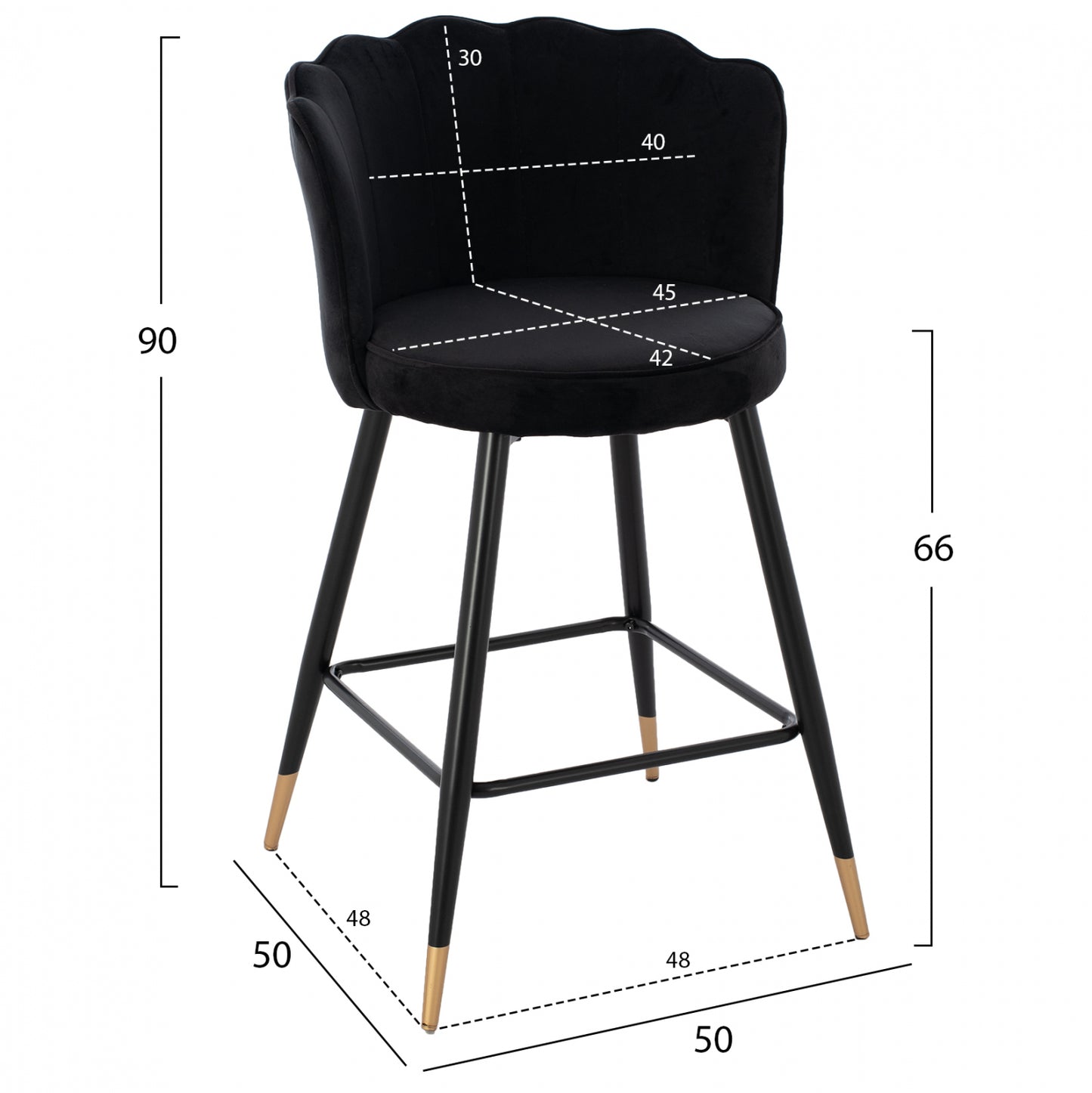 Medium Height Stool Hm8736.04 Black Velvet With Metal Frame 50x50x90 Cm.