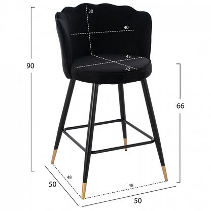 Medium Height Stool Hm8736.04 Black Velvet With Metal Frame 50x50x90 Cm.
