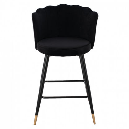 Medium Height Stool Hm8736.04 Black Velvet With Metal Frame 50x50x90 Cm.