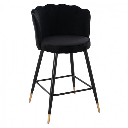 Medium Height Stool Hm8736.04 Black Velvet With Metal Frame 50x50x90 Cm.