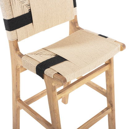 Barstool Medium-height Hm9325.01 Rubberwood & Rope- Natural Rustic Color 45x46x95hcm.