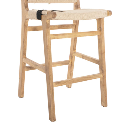 Barstool Medium-height Hm9325.01 Rubberwood & Rope- Natural Rustic Color 45x46x95hcm.