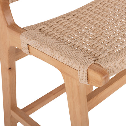 Barstool Medium-height Hm9332.01 Rubberwood & Rope- Natural Color 45x46x95hcm.