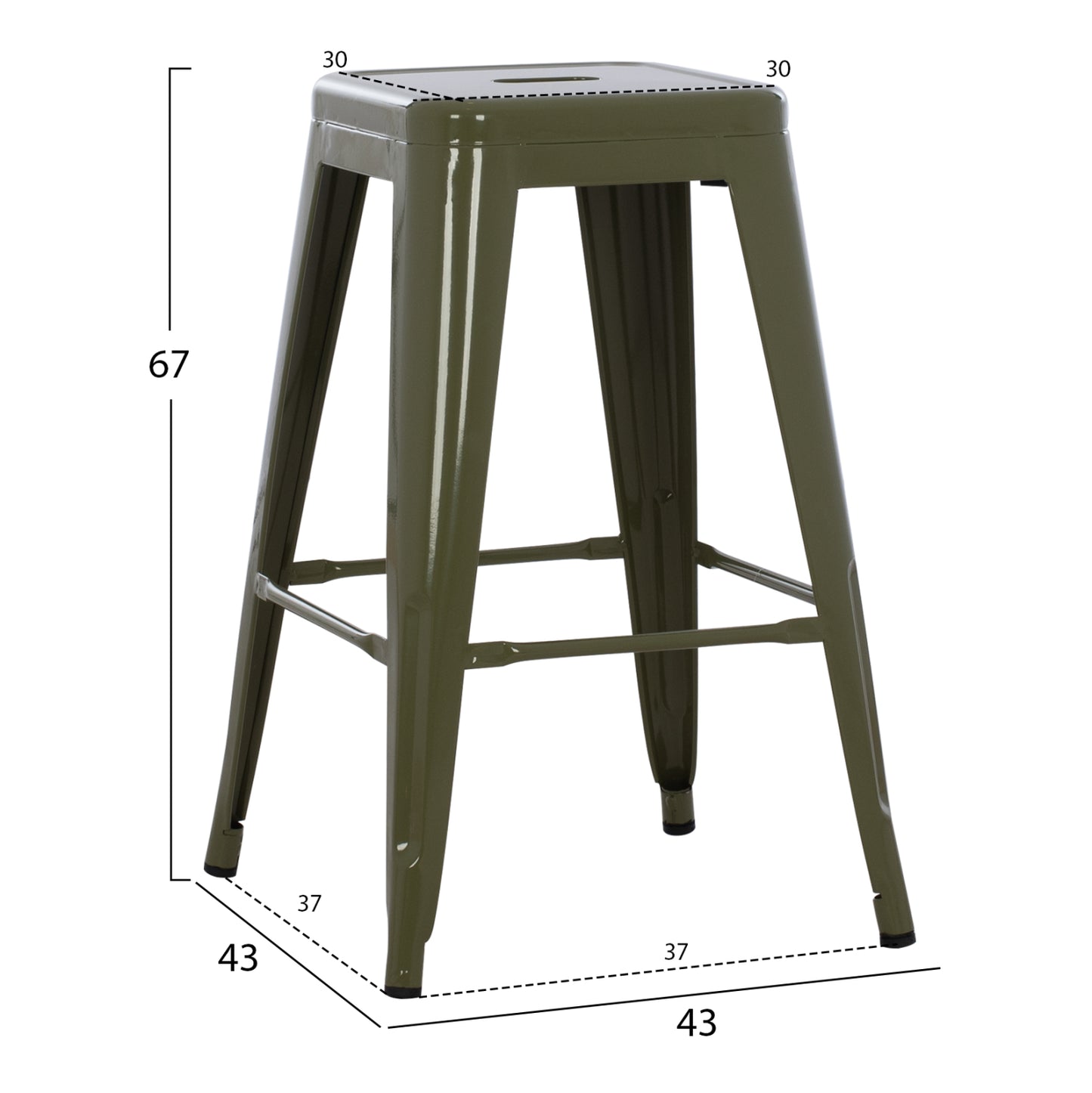 Bar Stool Medium Height Melita-pro Hm8573.43 Metal In Dark Olive Green 43x43x67hcm.
