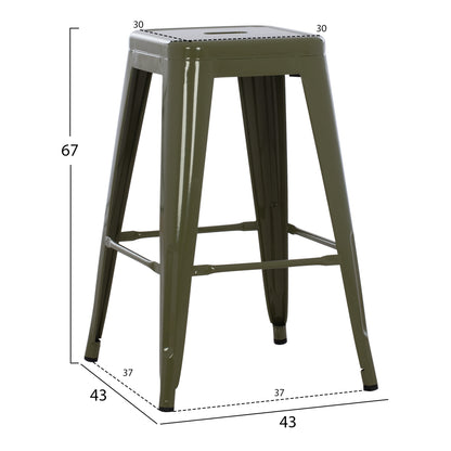 Bar Stool Medium Height Melita-pro Hm8573.43 Metal In Dark Olive Green 43x43x67hcm.