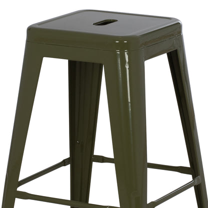 Bar Stool Medium Height Melita-pro Hm8573.43 Metal In Dark Olive Green 43x43x67hcm.