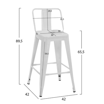 Bar Stool Middle Height Melita With Back White Matte Hm8574.31 42x42x89,5cm