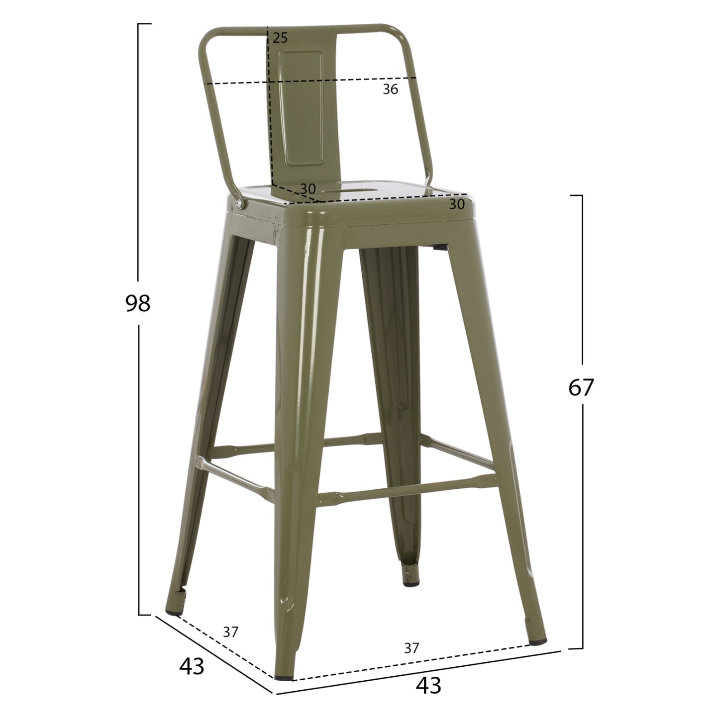 ΣΚΑΜΠΟ ΜΕΣΑΙΟΥ ΥΨΟΥΣ ΜΕΤΑΛΛΙΚΟ Melita ΣΕ Dark Olive Green Hm8574.03 42x42x98 Cm.