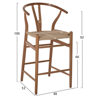 Bar Stool Brave Beech Wood Natural Wishbone Back Hm9405.01 48x53x100hcm.