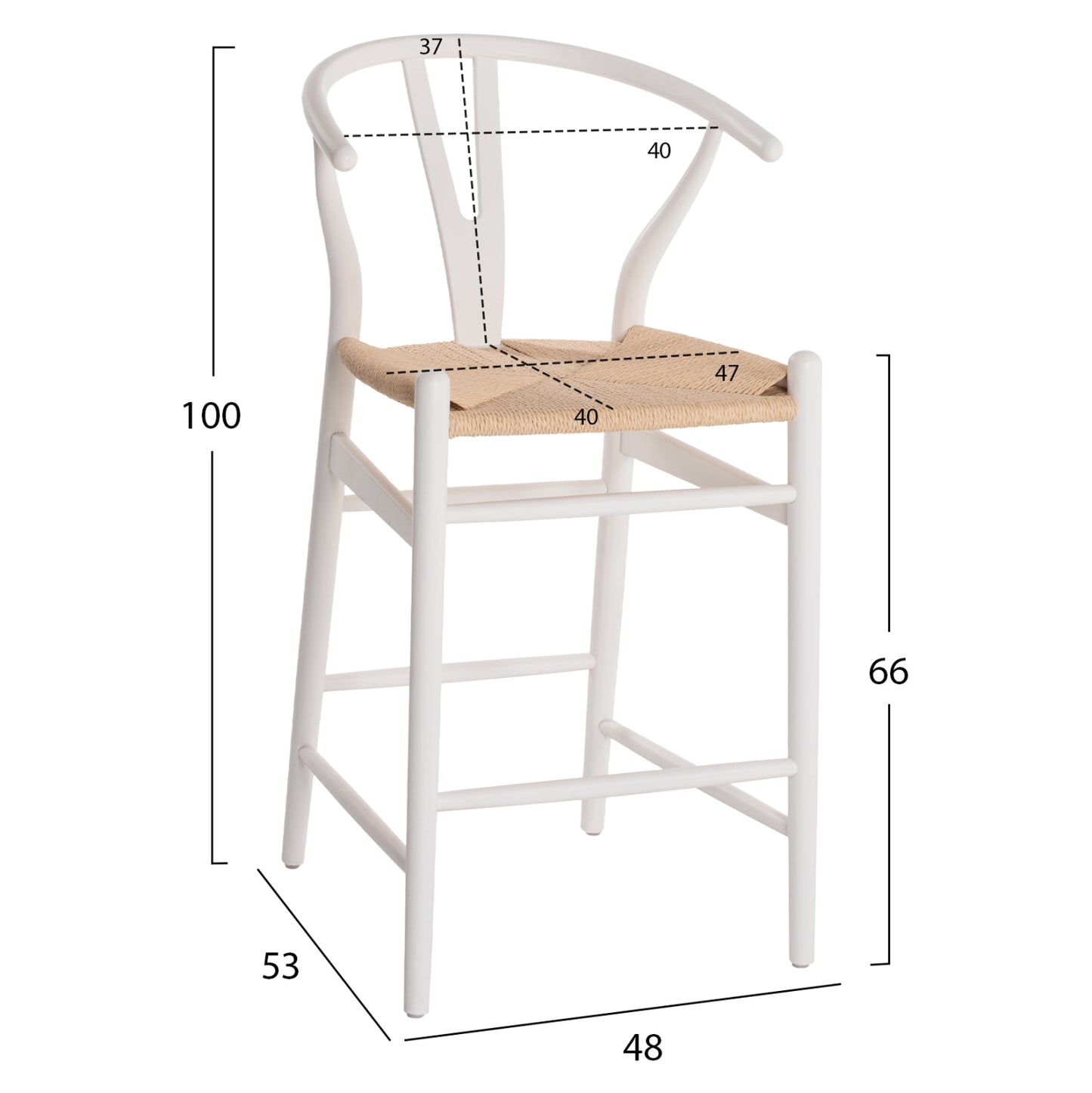 Bar Stool Brave Beech Wood Wishbone Backrest Semi-circular Hm9405.03 48x53x100h Cm.