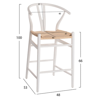 Bar Stool Brave Beech Wood Wishbone Backrest Semi-circular Hm9405.03 48x53x100h Cm.
