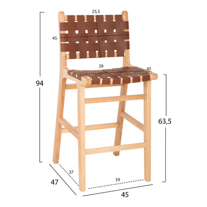 Bar Stool Felipe Medium Height Hm9329.01 Toon Wood In Natural Color-brown Pu 45x47x94hcm.