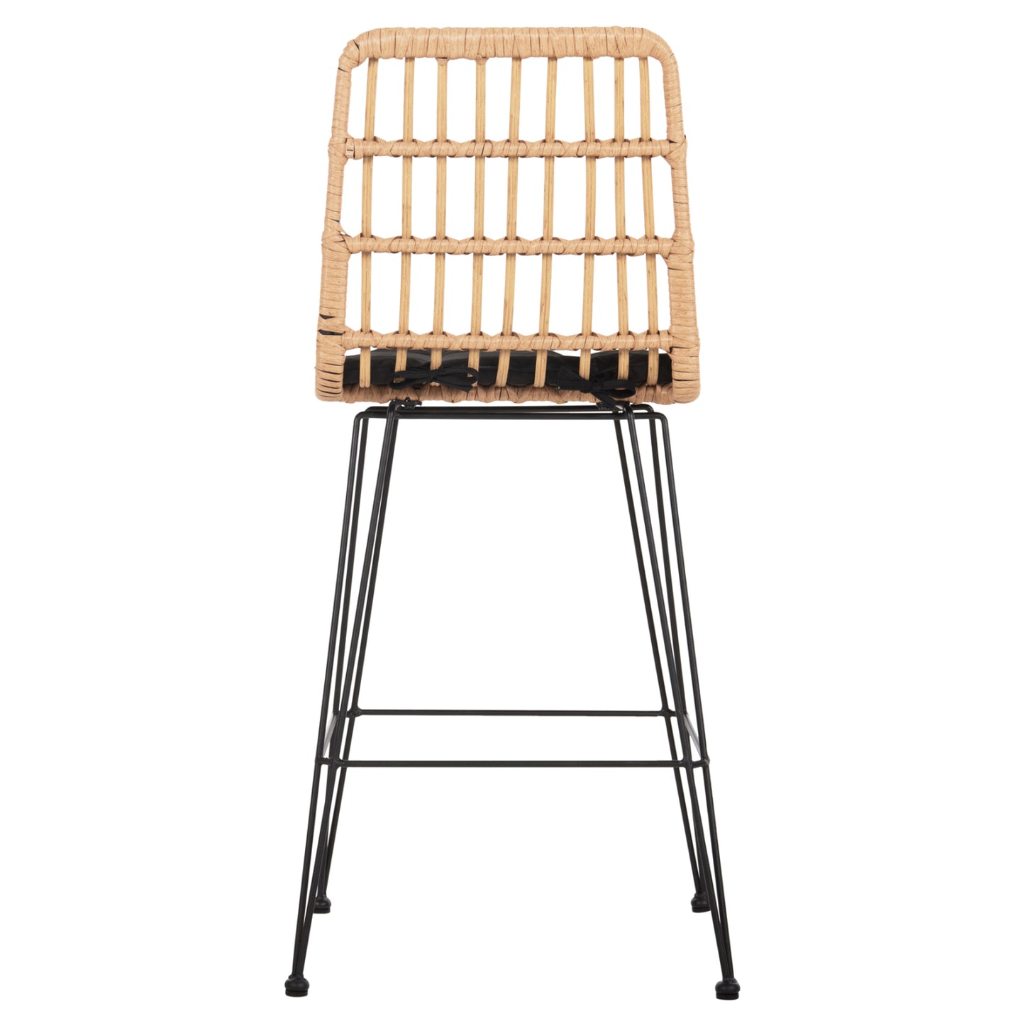 Bar Stool Med.height Allegra Hm5643.11 Metal&cushion Black-wicker Beige 50x55x103hcm.
