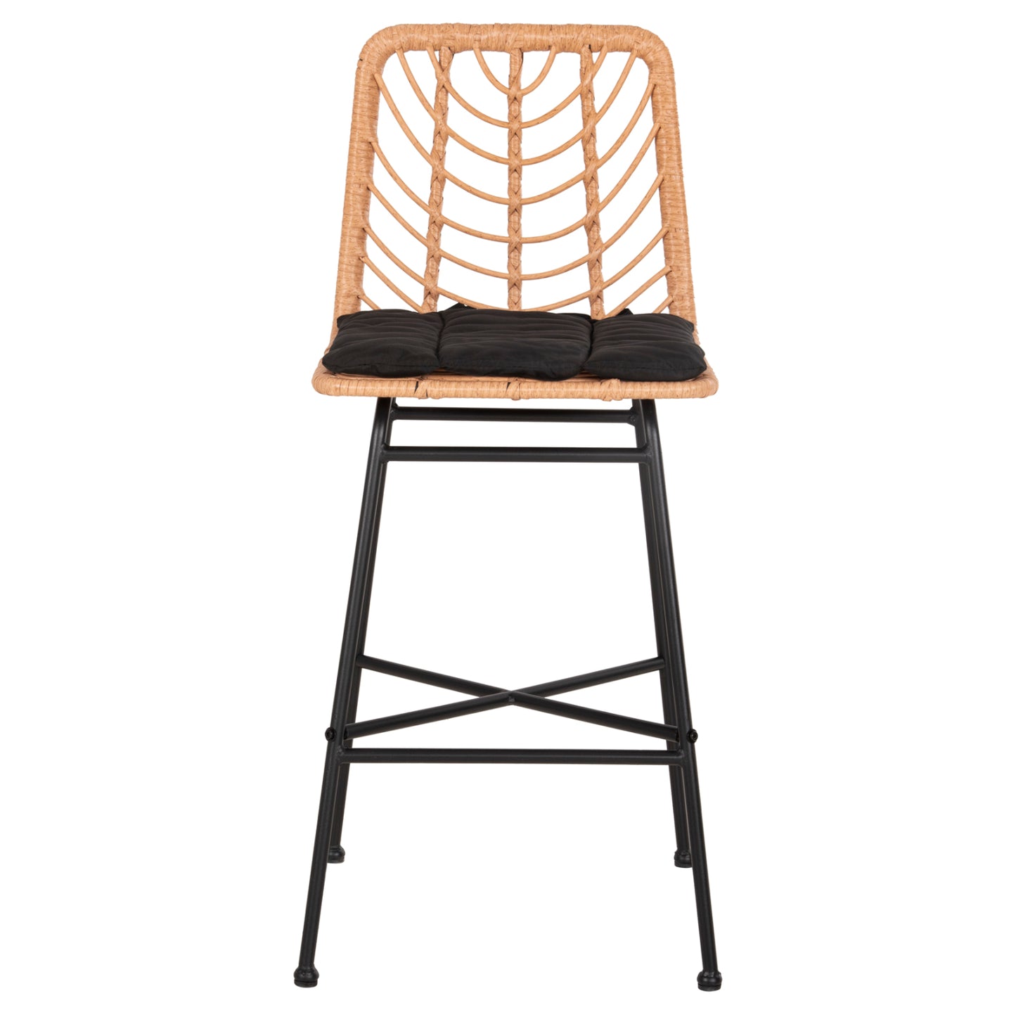 Bar Stool Med.height Gerald Hm5707.11 Metal&cushion In Black-wicker In Beige 47x47x101hcm.