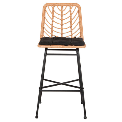 Bar Stool Med.height Gerald Hm5707.11 Metal&cushion In Black-wicker In Beige 47x47x101hcm.