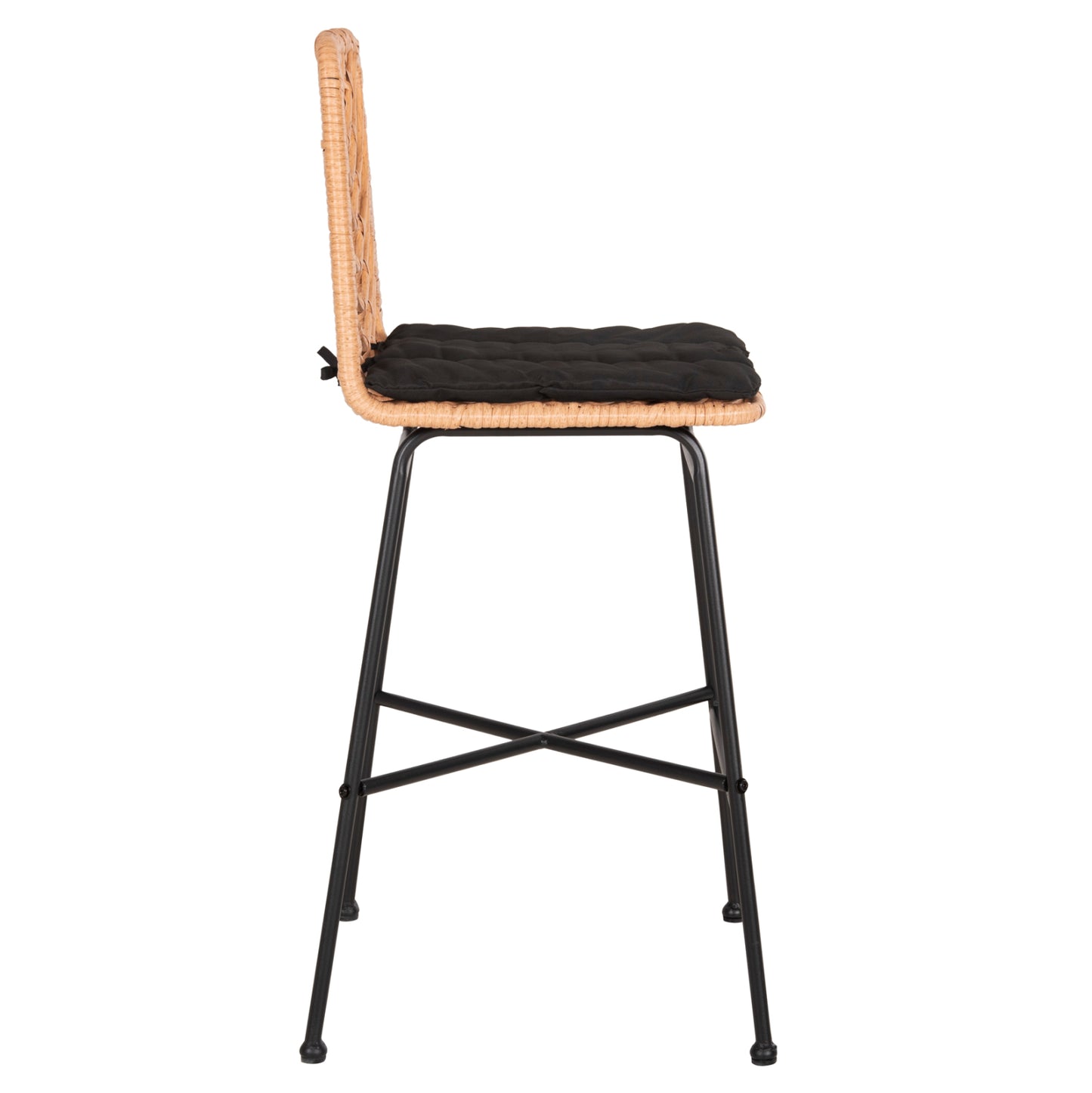 Bar Stool Med.height Gerald Hm5707.11 Metal&cushion In Black-wicker In Beige 47x47x101hcm.