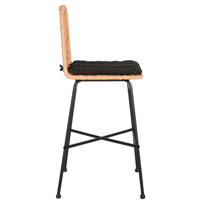 Bar Stool Med.height Gerald Hm5707.11 Metal&cushion In Black-wicker In Beige 47x47x101hcm.