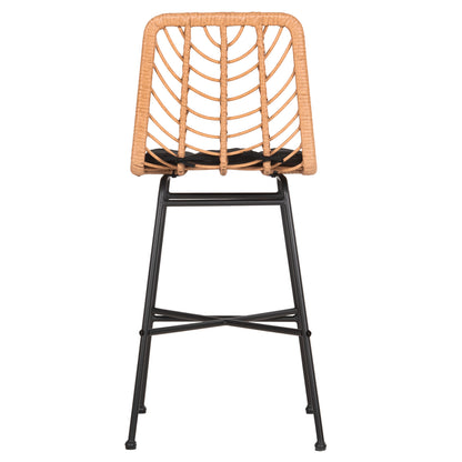 Bar Stool Med.height Gerald Hm5707.11 Metal&cushion In Black-wicker In Beige 47x47x101hcm.