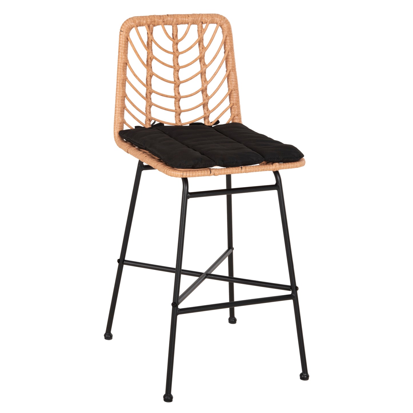 Bar Stool Med.height Gerald Hm5707.11 Metal&cushion In Black-wicker In Beige 47x47x101hcm.