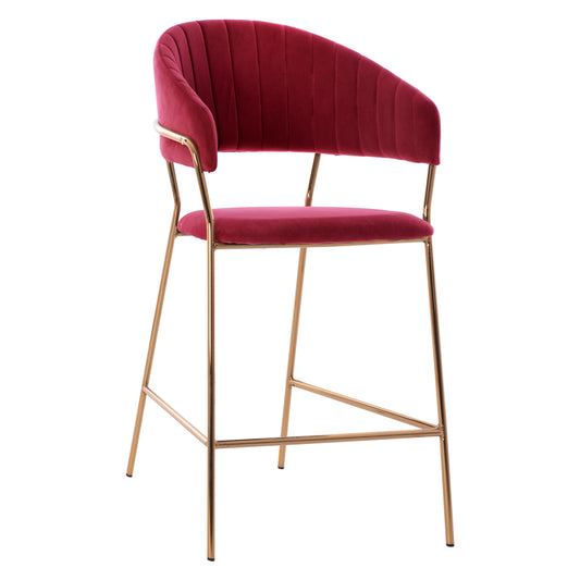Bar Stool Med.height Theodore Hm8734.06 Burgundy Red Velvet--golden Metal Frame 60x55x100hcm.