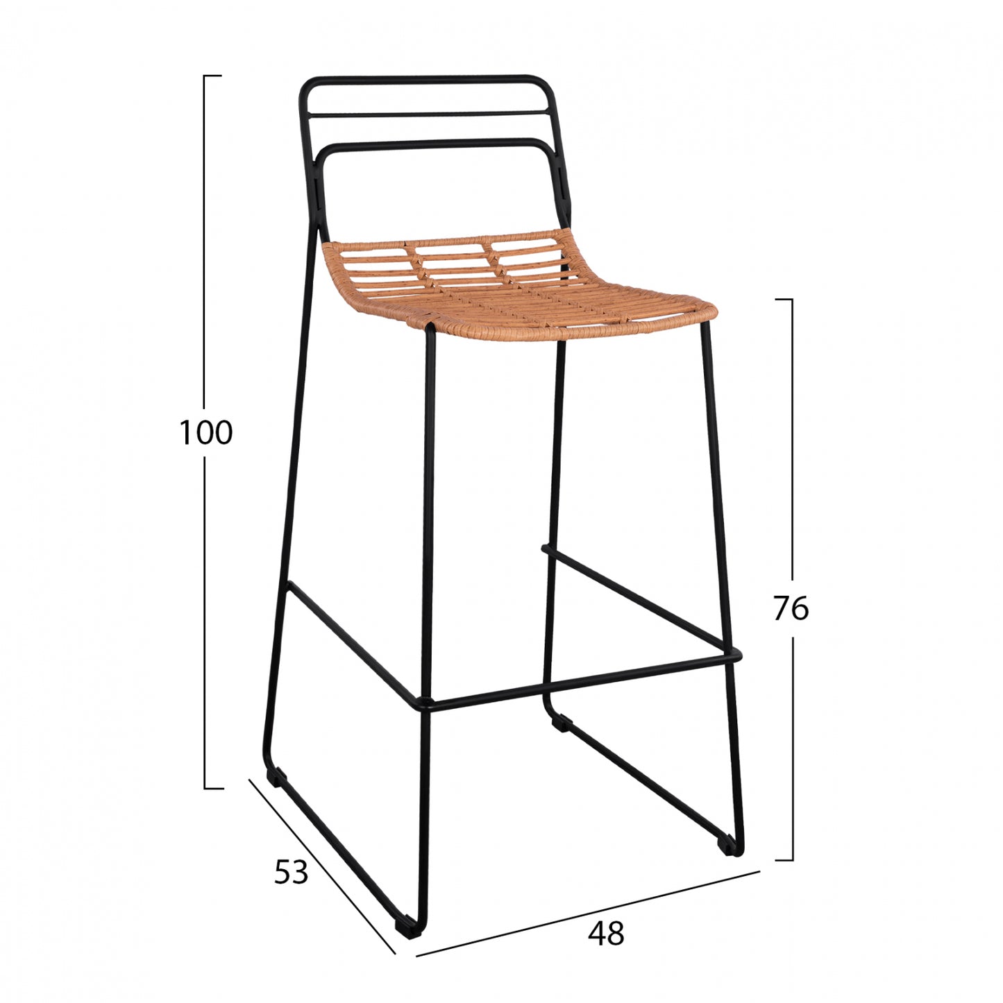 Metallic Stool Allegra Hm5642 With Wicker In Beige Color 48x53x100 Cm
