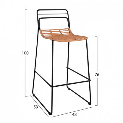 Metallic Stool Allegra Hm5642 With Wicker In Beige Color 48x53x100 Cm