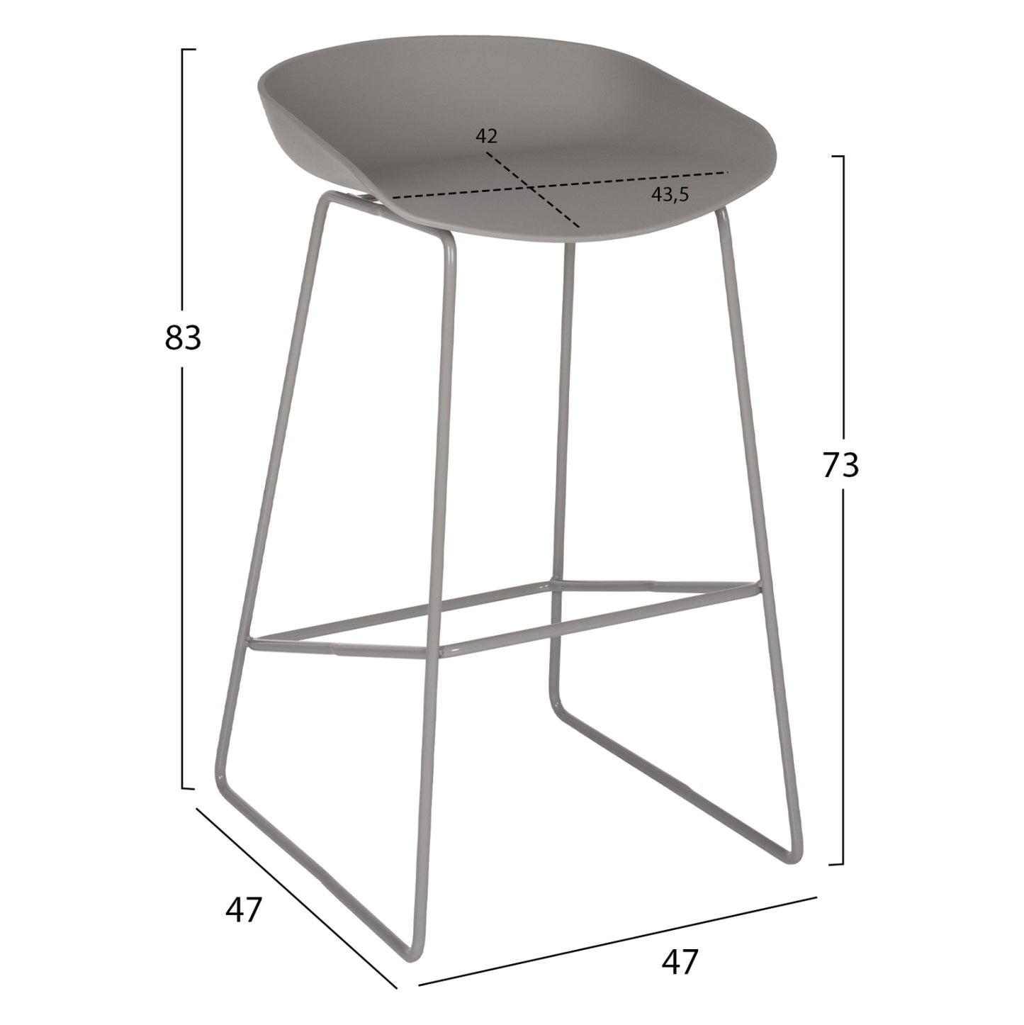 Metallic Stool Hm8450.10 With Grey Seat Pp 47x47x83cm