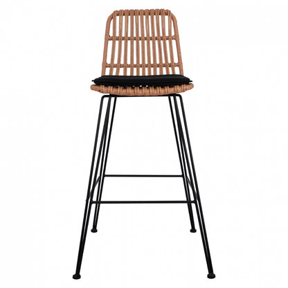 Metallic Stool With Pillow Allegra Hm5452 With Wicker In Beige Color 56x60x109cm