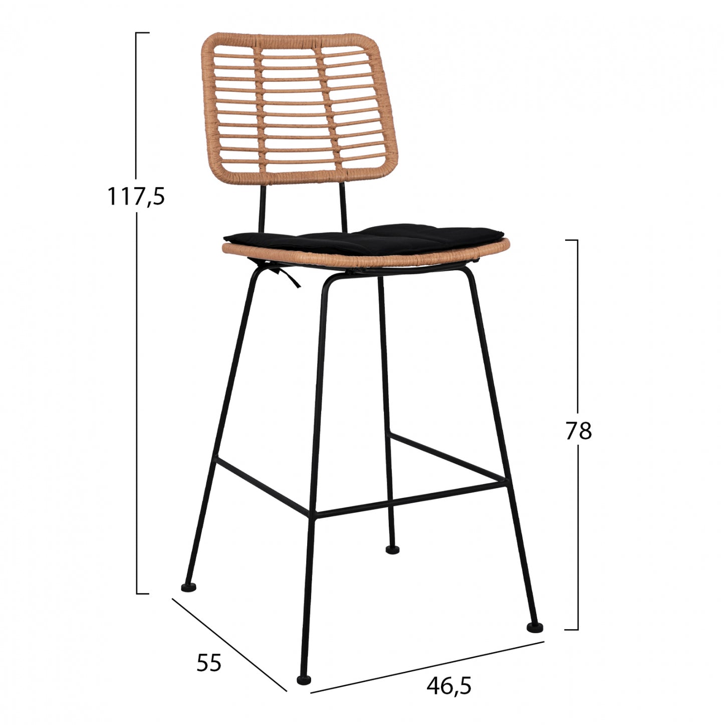 Metallic Stool With Pillow Allegra Hm5455 With Wicker In Beige Color 46,5x55x117,5 Cm