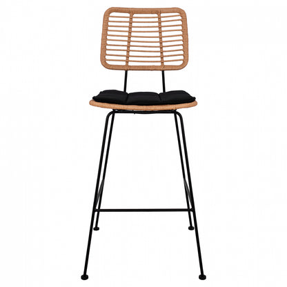 Metallic Stool With Pillow Allegra Hm5455 With Wicker In Beige Color 46,5x55x117,5 Cm