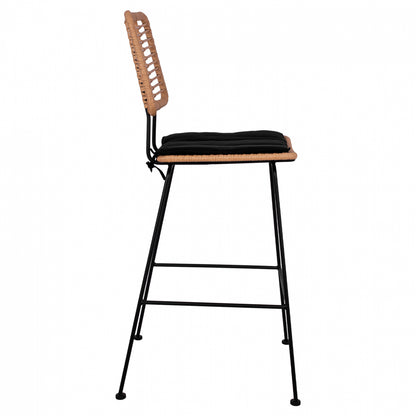 Metallic Stool With Pillow Allegra Hm5455 With Wicker In Beige Color 46,5x55x117,5 Cm