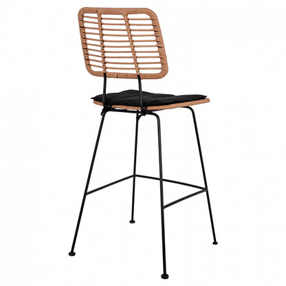 Metallic Stool With Pillow Allegra Hm5455 With Wicker In Beige Color 46,5x55x117,5 Cm