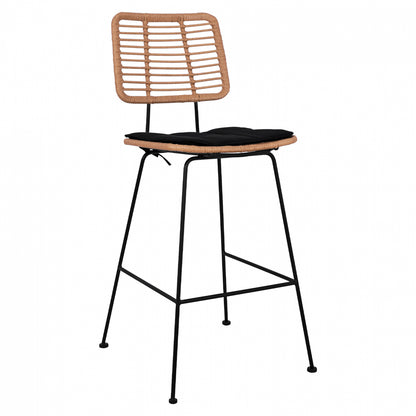 Metallic Stool With Pillow Allegra Hm5455 With Wicker In Beige Color 46,5x55x117,5 Cm