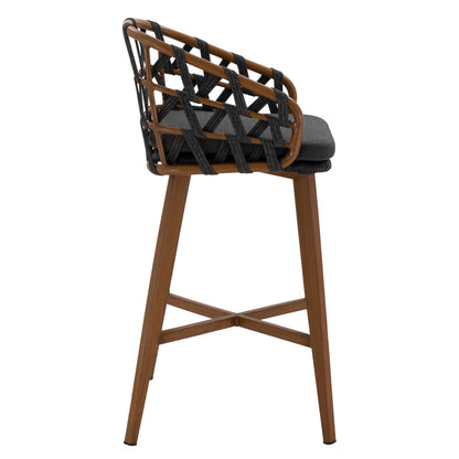 Bar Stool Ricko Hm5781.11 Brown Aluminum Frame--dark Grey Strap Rope 56x59x102hcm.