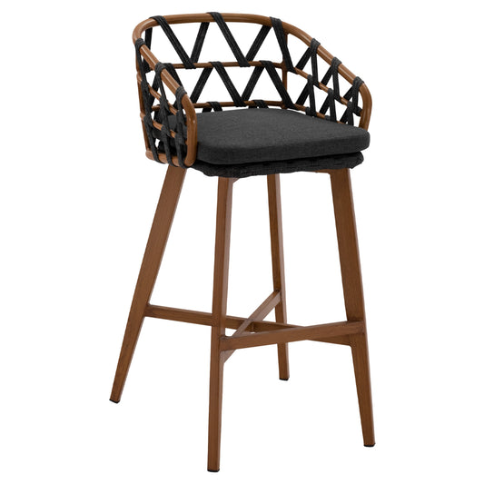 Bar Stool Ricko Hm5781.11 Brown Aluminum Frame--dark Grey Strap Rope 56x59x102hcm.