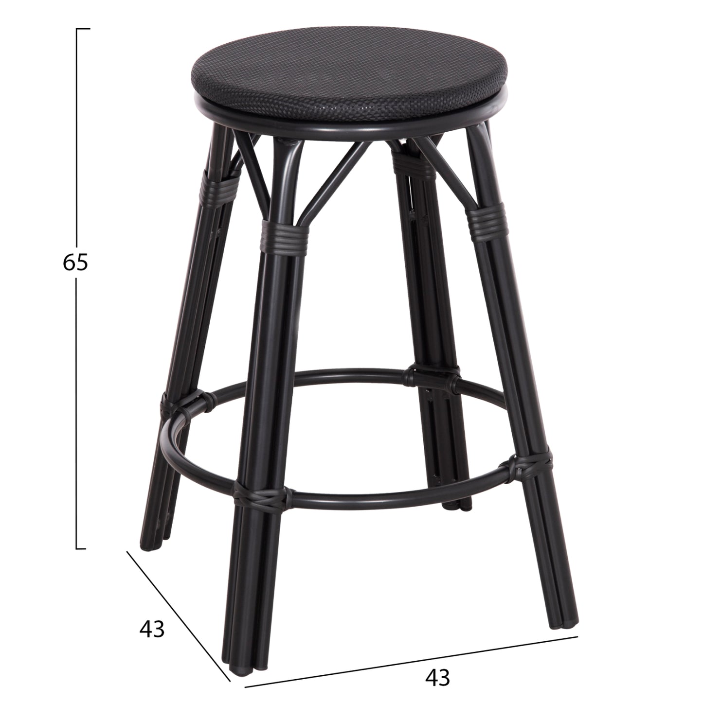 Aluminum Medium Height Bar Stool Chino Hm6286.02 Bamboo Look & Textilene In Black 43x43x65hcm.