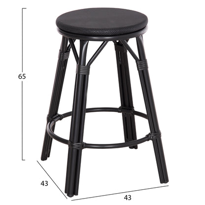 Aluminum Medium Height Bar Stool Chino Hm6286.02 Bamboo Look & Textilene In Black 43x43x65hcm.
