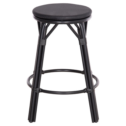 Aluminum Medium Height Bar Stool Chino Hm6286.02 Bamboo Look & Textilene In Black 43x43x65hcm.