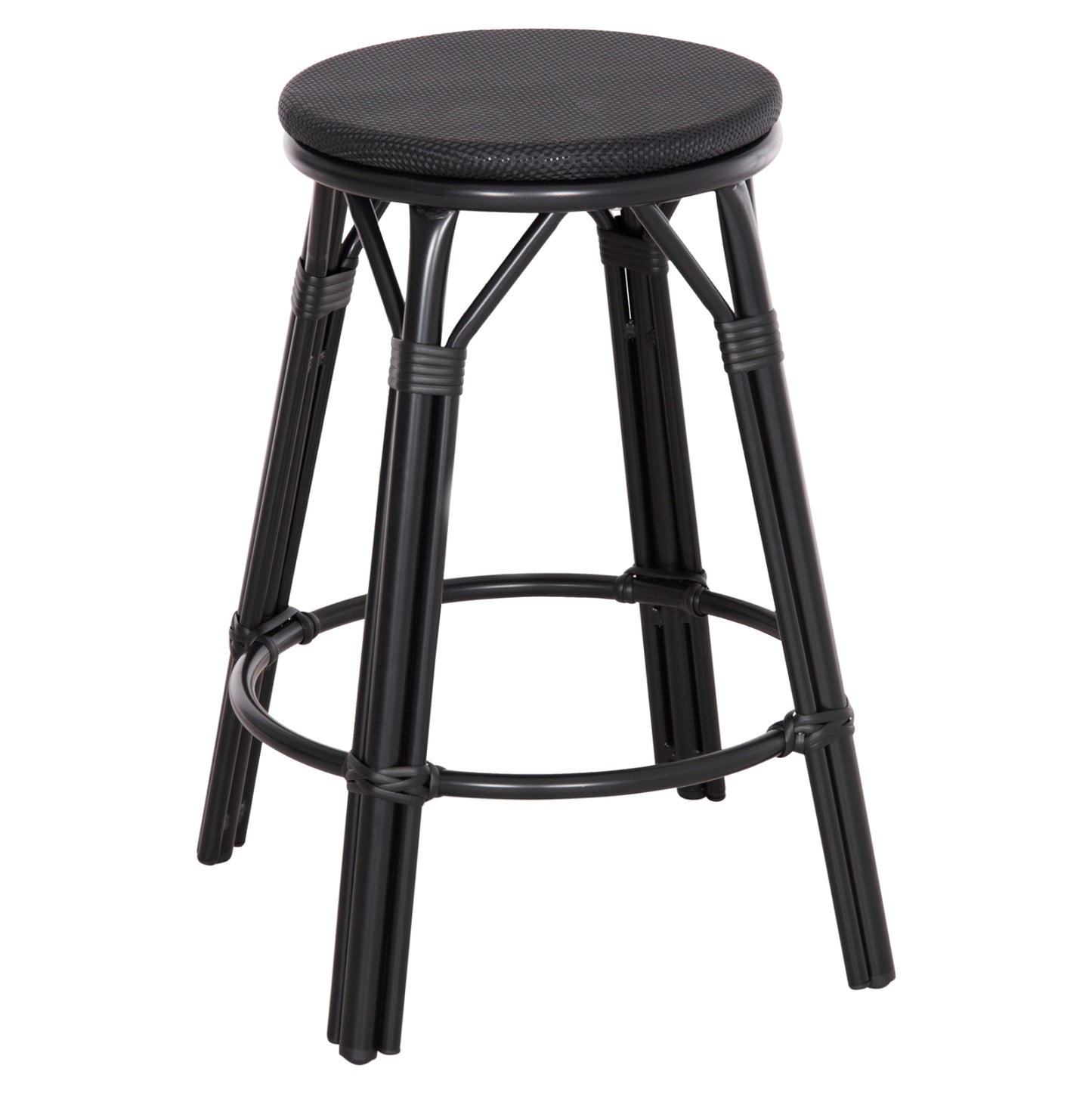 Aluminum Medium Height Bar Stool Chino Hm6286.02 Bamboo Look & Textilene In Black 43x43x65hcm.